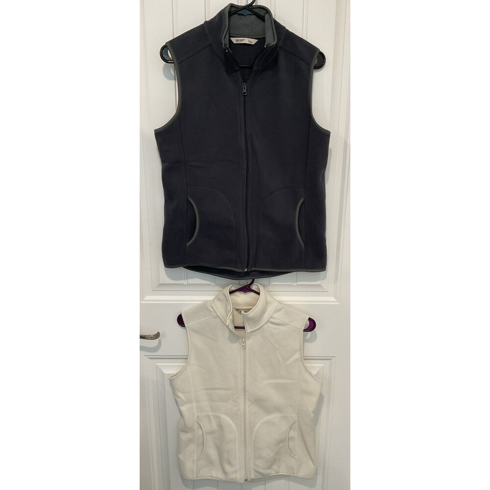 VGC Old Navy Performance Fleece Zippered Vests Gray & Cream Women’s Medium